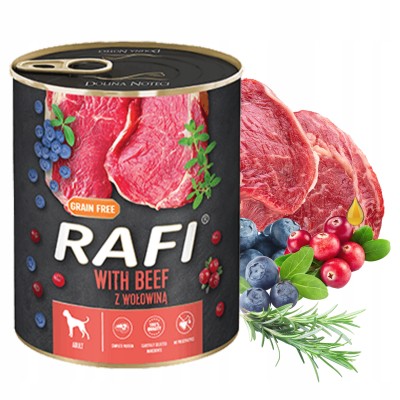 Karma dla psa RAFI wołowina,borówka i żurawina 800g DOLINA NOTECI
