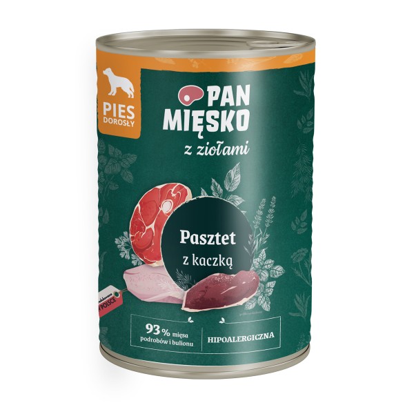 Karma mokra dla psa z ziołami pasztet z kaczką 400g PAN MIĘSKO