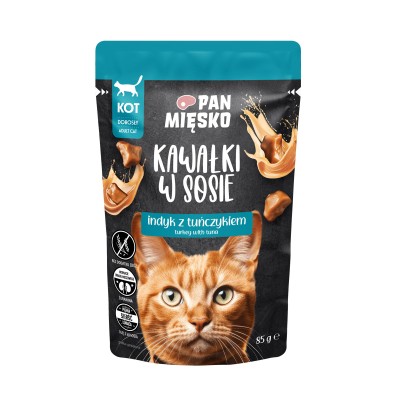 Karma mokra dla kota kawałki w sosie indyk z tuńczykiem  85g PAN MIĘSKO