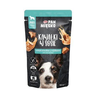 Karma mokra dla psa kawałki w sosie wieprzowina z dzikiem 150g PAN MIĘSKO