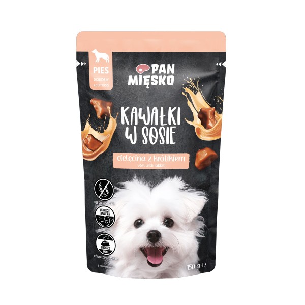 Karma mokra dla psa kawałki w sosie cielęcina z królikiem 150g PAN MIĘSKO