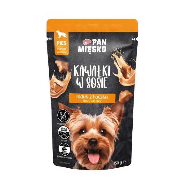 Karma mokra dla psa kawałki w sosie indyk z kaczką 150g PAN MIĘSKO