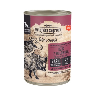 Karma mokra dla psa leśne smaki dzik z wołowiną 400g dorosły WIEJSKA ZAGRODA