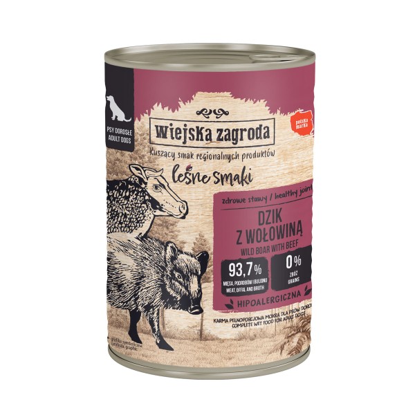 Karma mokra dla psa leśne smaki dzik z wołowiną 400g dorosły WIEJSKA ZAGRODA