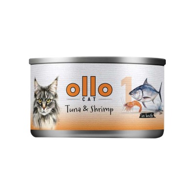 OLLO CAT Mokra Karma Tuńczyk z Krewetkami 70g - Naturalny Posiłek dla Kota, Wysoka Zawartość Białka, Zdrowe Odżywienie i Nawodni