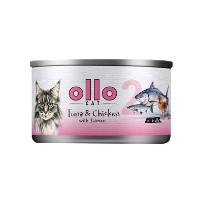 OLLO CAT nr 2 - Puszka z Mokrą Karmą dla Kota z Tuńczykiem, Kurczakiem i Łososiem, 70g - Naturalne Składniki dla Zdrowia i Wital