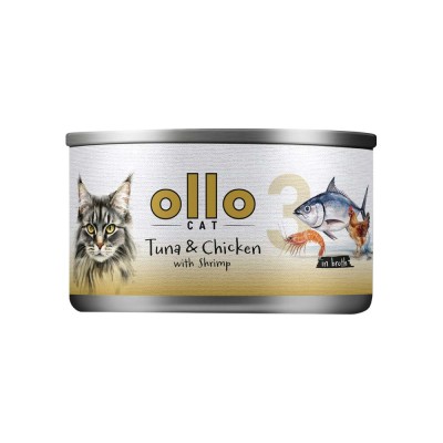 Ollo Cat Tuńczyk, Kurczak i Krewetki w Sosie - Naturalna, Hipoalergiczna Karma Mokra dla Kota, 70g