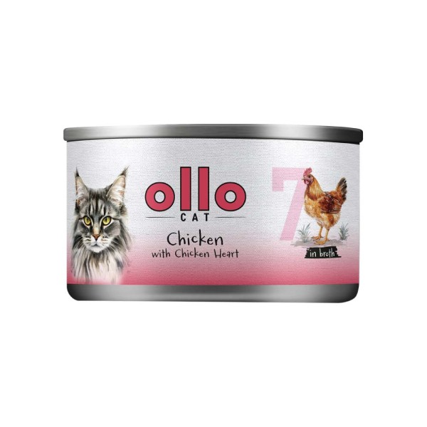 Ollo Cat nr 7 - Naturalna mokra karma z kurczakiem i sercami z kurczaka dla kotów, 70g - Zdrowy i smaczny posiłek dla Twojego pu