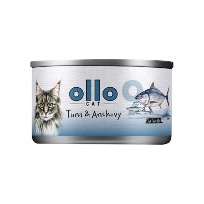 Ollo Cat nr 9 - Naturalna mokra karma z tuńczykiem i anchois dla kotów, 70g, wysokobiałkowa, zdrowa i aromatyczna mieszanka w bu