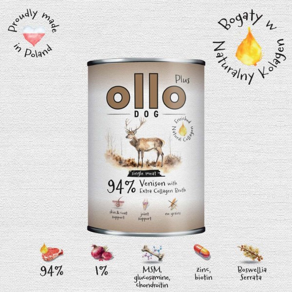 OLLO plus KOLAGEN dla psa z jeleń 400g