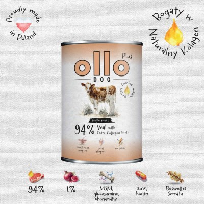 OLLO plus KOLAGEN dla psa z cielęciną  400g