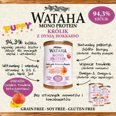 WATAHA Mono Protein PUPPY królik z jablkiem i dynią hokkaido 185g