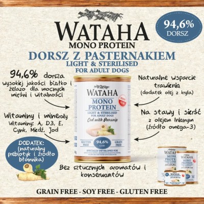 WATAHA Mono Light & sterilised protein pies dorsz z pasterniakiem 400g