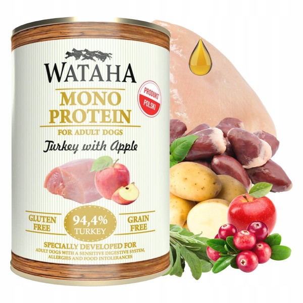 WATAHA Mono Protein pies indyk z jablkiem 400g