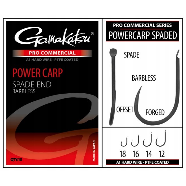 Gamakatsu Haki Power Carp Spade End Barbless 16//10szt