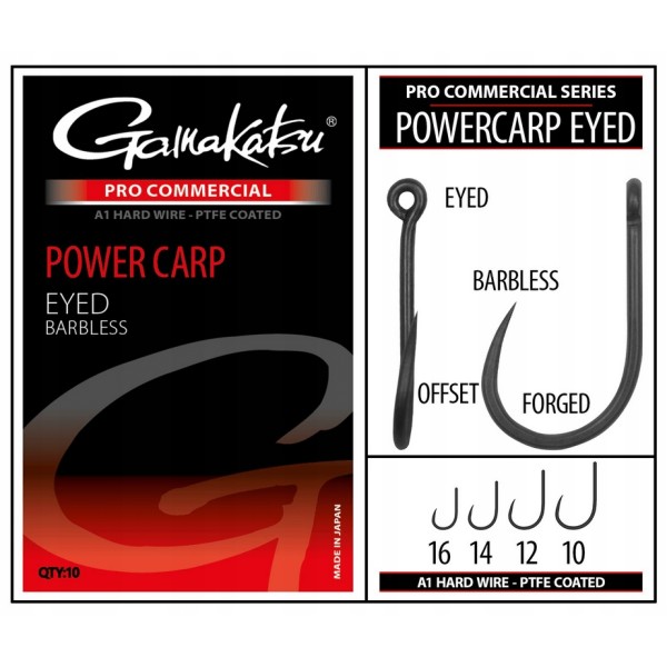 Gamakatsu Haki Power Carp Eyed Barbless 10//10szt
