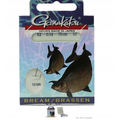 Gamakatsu Haki z Przyp. Leszcz 1310N r.10/0.16mm/70cm/10szt