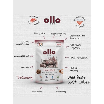 Ollo air dried training WILD BOAR cubes  #10mm 80g SKŁAD KARMY