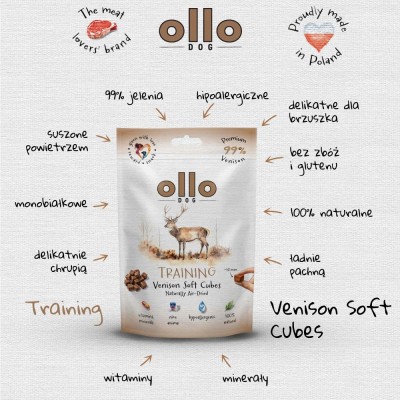 Ollo air dried training VENISION cubes  #10mm 80g SKŁAD KARMY