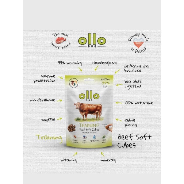 Ollo air dried training BEEF cubes  #10mm 80g SKŁAD KARMY