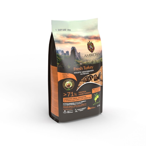 Karma dla psa Ambrosia mediterranean indyk 1,5kg