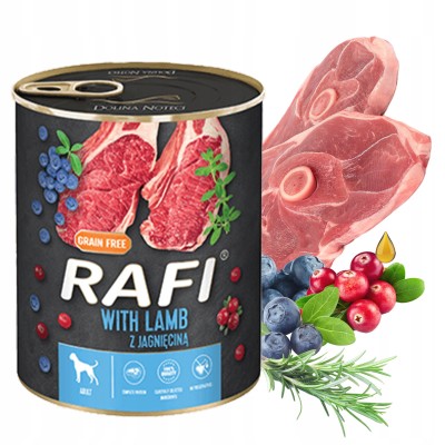 Karma dla psa RAFI jagnięcina ,borówkai żurawina 800g DOLINA NOTECI