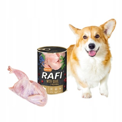 Karma dla psa RAFI  z przepiiórką ,borówką i żurawiną 400g DOLINA NOTECI