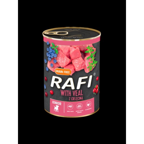 Karma dla psa RAFI JUNIOR z cielęciną ,borówką i żurawiną 400g DOLINA NOTECI
