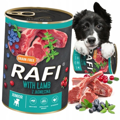 Karma dla psa RAFI JUNIOR jagnięcina ,borówką i żurawiną 400g DOLINA NOTECI