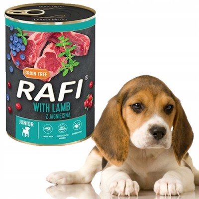 Karma dla psa RAFI JUNIOR jagnięcina ,borówką i żurawiną 400g DOLINA NOTECI