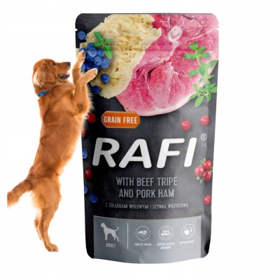 Saszetka dla psa RAFI z żołądkami wołowymi i szynką wiprzową 500g DOLINA NOTECI