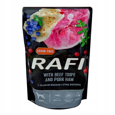 Saszetka dla psa RAFI z żołądkami wołowymi i szynką wiprzową 500g DOLINA NOTECI