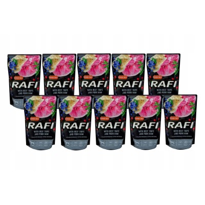 Saszetka dla psa RAFI z żołądkami wołowymi i szynką wiprzową 500g DOLINA NOTECI
