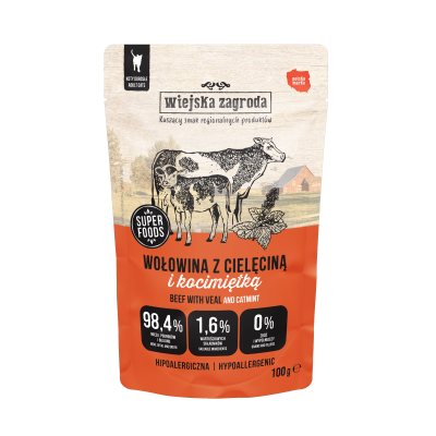 Wiejska zagroda karma mokra dla kota wołowina z cielęciną i kociomiętką 100g