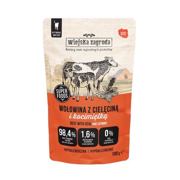 Wiejska zagroda karma mokra dla kota wołowina z cielęciną i kociomiętką 100g