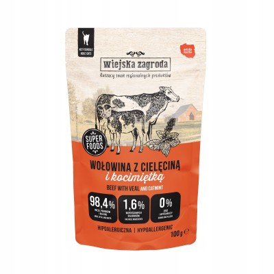 Wiejska zagroda karma mokra dla kota wołowina z cielęciną i kociomiętką 100g