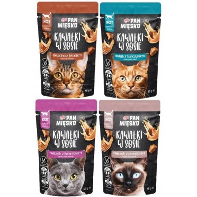 Karma mokra dla kota kawałki w sosie kurczak z przepiórką 85g PAN MIĘSKO