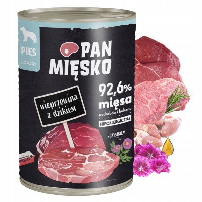 Karma mokra dla psa wieprzowina z dzikiem 400g PAN MIĘSKO