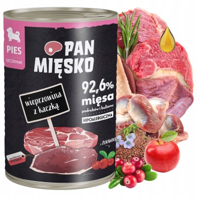 Karma mokra dla psa wieprzowina z kaczką  400g PAN MIĘSKO