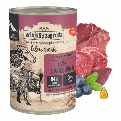 Karma mokra dla psa leśne smaki dzik z wołowiną 400g dorosły WIEJSKA ZAGRODA