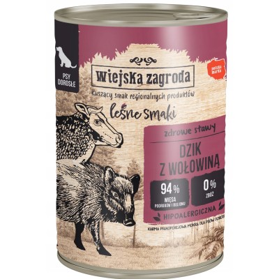 Karma mokra dla psa leśne smaki dzik z wołowiną 400g dorosły WIEJSKA ZAGRODA
