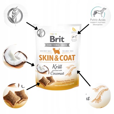 Brit functional snack - skin & coat krill with coconut 150g