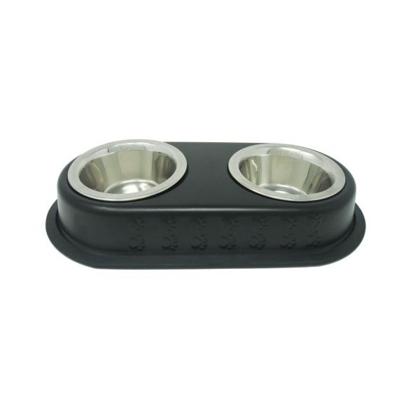 Miska metalowa podwójna czarna podstawka 2x11,5cm YARRO