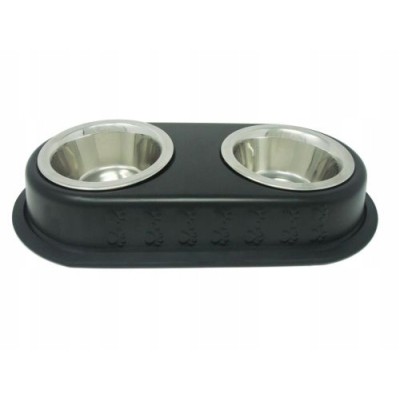 Miska metalowa podwójna czarna podstawka 2x11,5cm YARRO