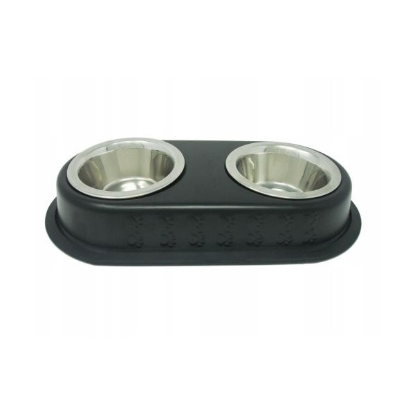 Miska metalowa podwójna czarna podstawka 2x13,5cm YARRO