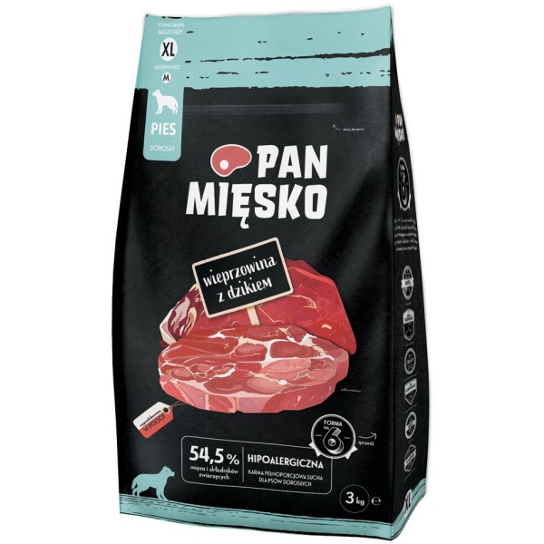 Karma sucha dla psa wieprzowina z dzikiem #XL 3kg PAN MIĘSKO