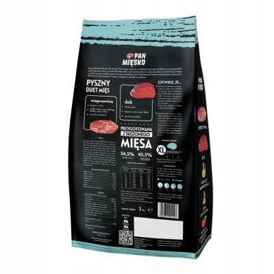 Karma sucha dla psa wieprzowina z dzikiem #XL 3kg PAN MIĘSKO
