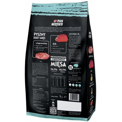 Karma sucha dla psa wieprzowina z dzikiem #XL 3kg PAN MIĘSKO
