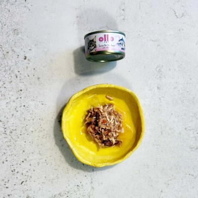 OLLO CAT nr 2  tuńczyk-kurczak-łosoś puszka 70g SKŁAD KARMY