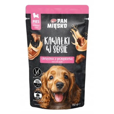 Pan mięsko karma mokra dla psa /szczeniak/ kawałki w sosie cielęcina z przepiórką 150g
